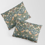 William Morris Vintage Strawberry Thief Green Indigo Thyme Pillow Sham Gallery Image 1
