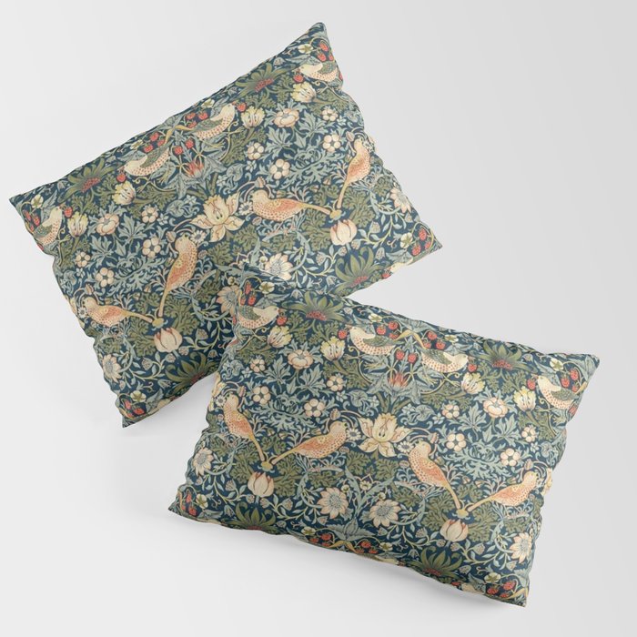 William Morris Vintage Strawberry Thief Green Indigo Thyme Pillow Sham Gallery Image 1