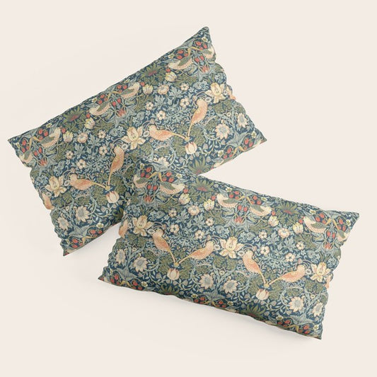 William Morris Vintage Strawberry Thief Green Indigo Thyme Pillow Sham Gallery Image 2