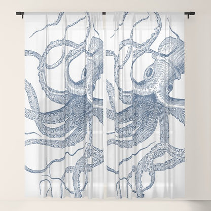 Blue nautical vintage octopus illustration Window Curtain Gallery Image 21