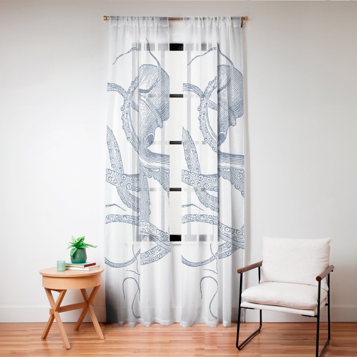 Blue nautical vintage octopus illustration Window Curtain Gallery Image 24