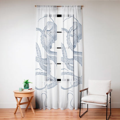 Blue nautical vintage octopus illustration Window Curtain Gallery Image 24