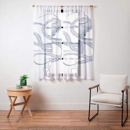 Blue nautical vintage octopus illustration Window Curtain Gallery Image 23