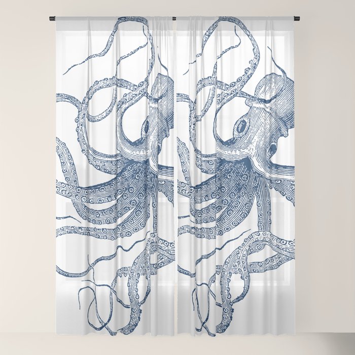 Blue nautical vintage octopus illustration Window Curtain Gallery Image 18