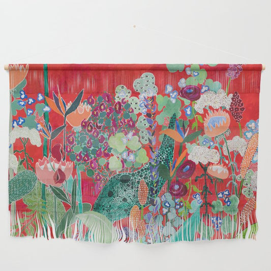 Red floral Jungle Garden Botanical featuring Proteas, Reeds, Eucalyptus, Ferns and Birds of Paradise Wall Hanging Gallery Image 2