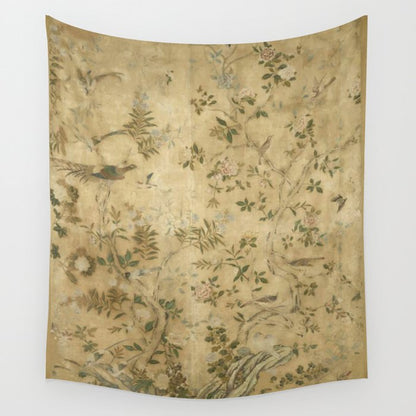 Antique 18th Century Chinoiserie Golden Garden Fresco 1740 Wall Tapestry Gallery Image 1