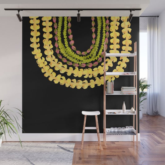 Lei Drape Puakenikeni Palaka Lokelani on black Wall Mural Gallery Image 1
