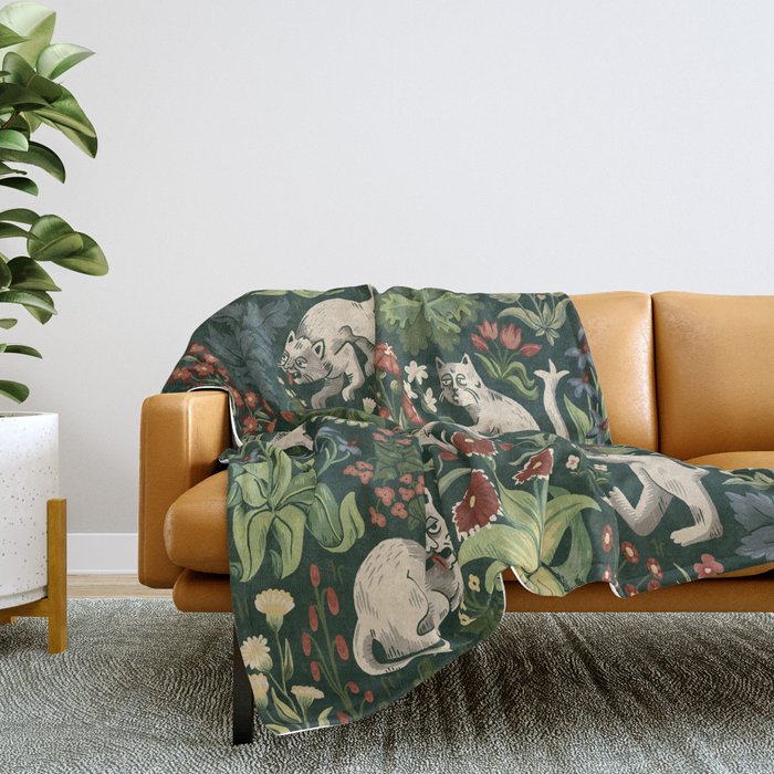 Ugly Medieval Cats Millefleur Throw Blanket Gallery Image 2