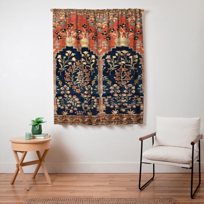 Kashan Poshti Antique Central Persian Rug Print Window Curtain Gallery Image 3