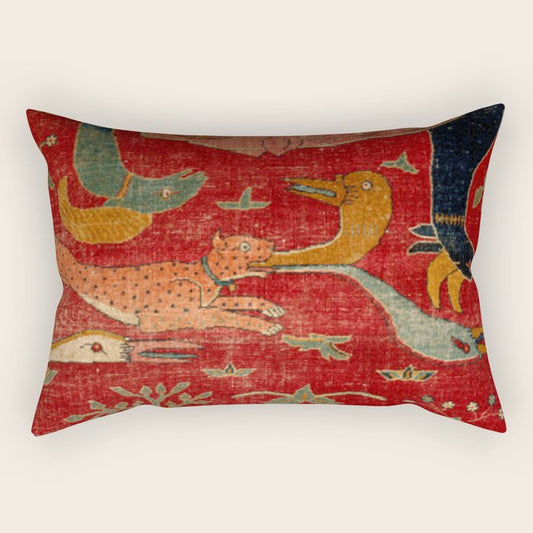 Animal Grotesques Mughal Carpet Fragment Digital Painting Rectangular Pillow Gallery Image 2