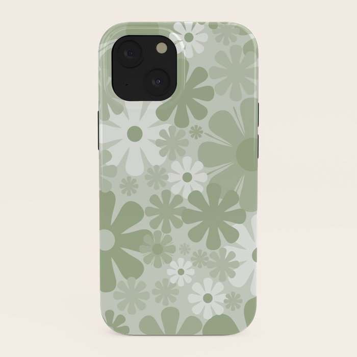 Retro 60s 70s Aesthetic Floral Pattern in Pretty Pastel Sage Green iPhone Case Gallery Image 38