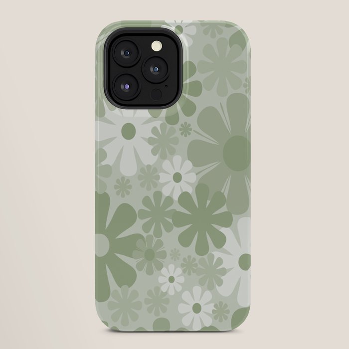 Retro 60s 70s Aesthetic Floral Pattern in Pretty Pastel Sage Green iPhone Case Gallery Image 28