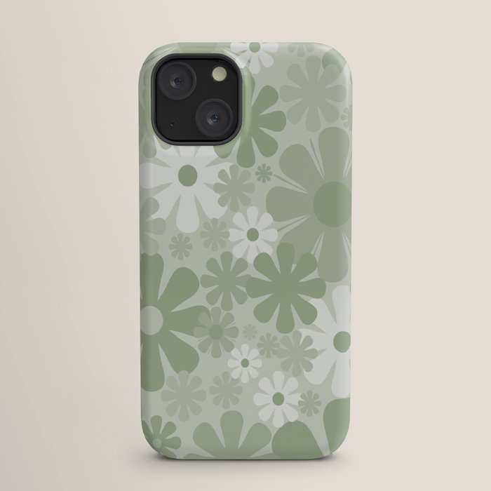 Retro 60s 70s Aesthetic Floral Pattern in Pretty Pastel Sage Green iPhone Case Gallery Image 17