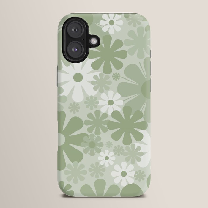 Retro 60s 70s Aesthetic Floral Pattern in Pretty Pastel Sage Green iPhone Case Gallery Image 14