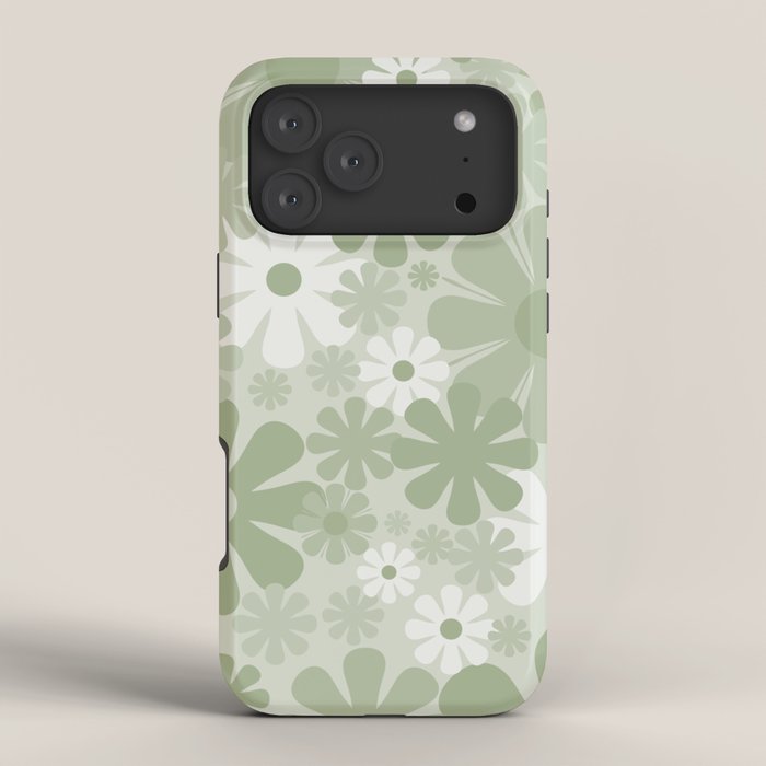 Retro 60s 70s Aesthetic Floral Pattern in Pretty Pastel Sage Green iPhone Case Gallery Image 4