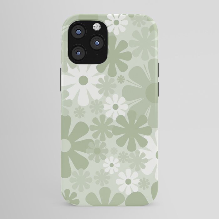 Retro 60s 70s Aesthetic Floral Pattern in Pretty Pastel Sage Green iPhone Case Gallery Image 43