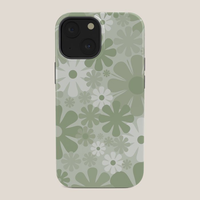 Retro 60s 70s Aesthetic Floral Pattern in Pretty Pastel Sage Green iPhone Case Gallery Image 34