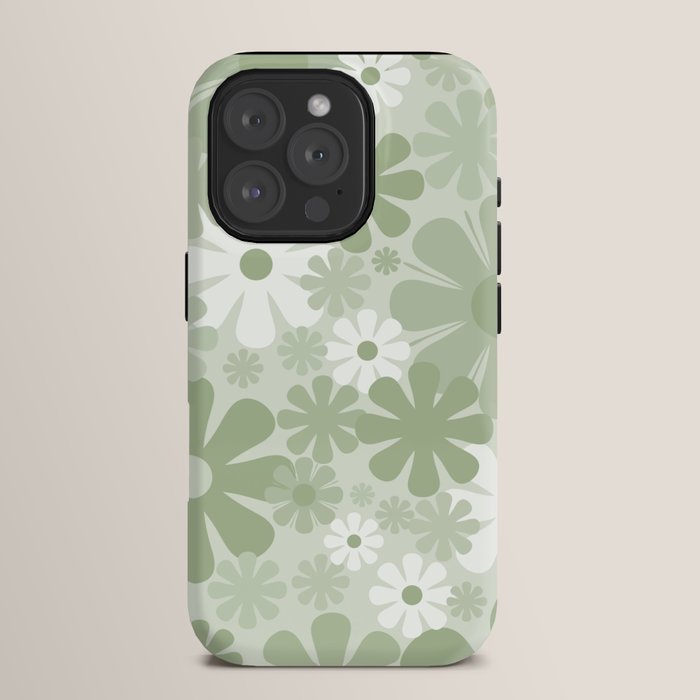Retro 60s 70s Aesthetic Floral Pattern in Pretty Pastel Sage Green iPhone Case Gallery Image 15
