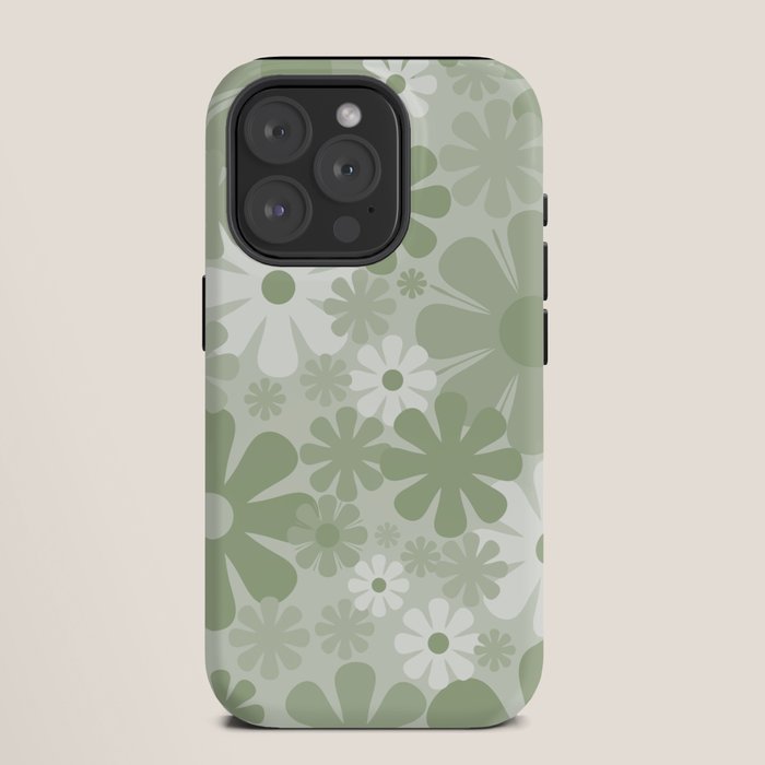 Retro 60s 70s Aesthetic Floral Pattern in Pretty Pastel Sage Green iPhone Case Gallery Image 11