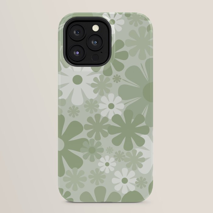 Retro 60s 70s Aesthetic Floral Pattern in Pretty Pastel Sage Green iPhone Case Gallery Image 32