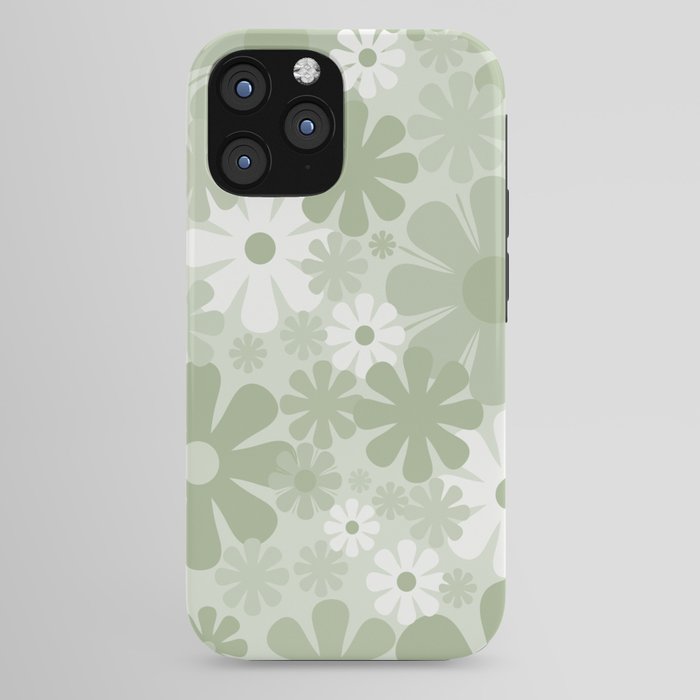 Retro 60s 70s Aesthetic Floral Pattern in Pretty Pastel Sage Green iPhone Case Gallery Image 44