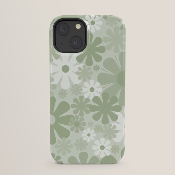 Retro 60s 70s Aesthetic Floral Pattern in Pretty Pastel Sage Green iPhone Case Gallery Image 21