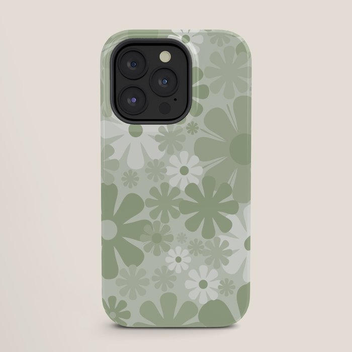 Retro 60s 70s Aesthetic Floral Pattern in Pretty Pastel Sage Green iPhone Case Gallery Image 27