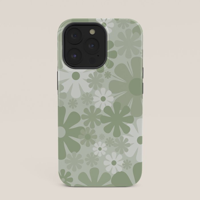 Retro 60s 70s Aesthetic Floral Pattern in Pretty Pastel Sage Green iPhone Case Gallery Image 35