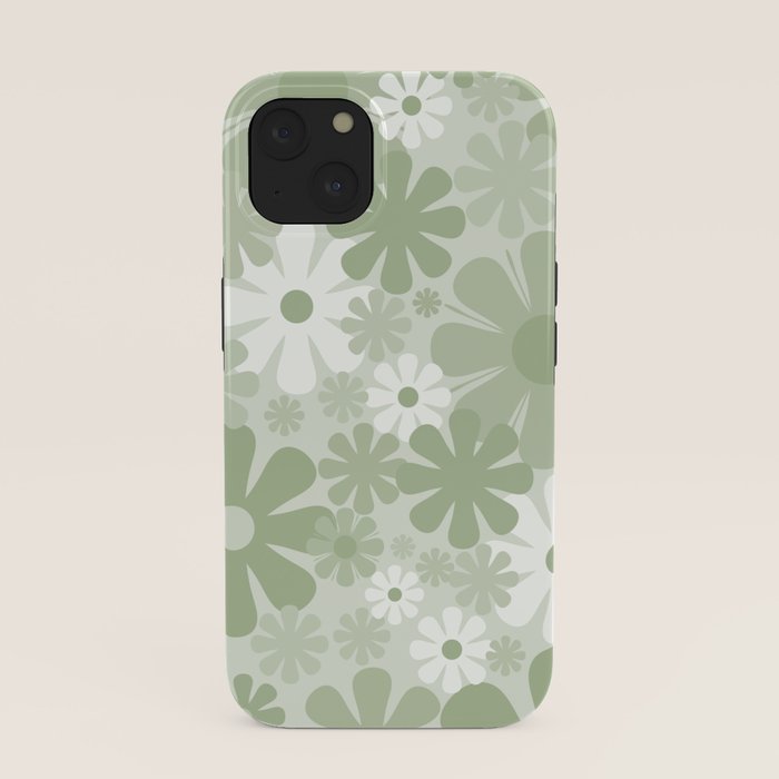 Retro 60s 70s Aesthetic Floral Pattern in Pretty Pastel Sage Green iPhone Case Gallery Image 37