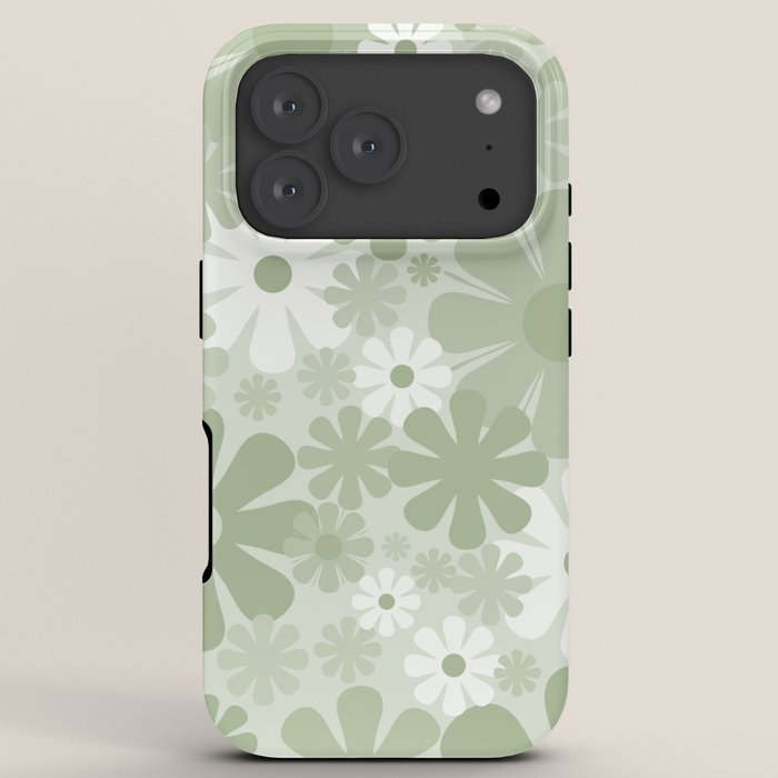 Retro 60s 70s Aesthetic Floral Pattern in Pretty Pastel Sage Green iPhone Case Gallery Image 7
