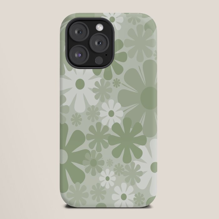 Retro 60s 70s Aesthetic Floral Pattern in Pretty Pastel Sage Green iPhone Case Gallery Image 20