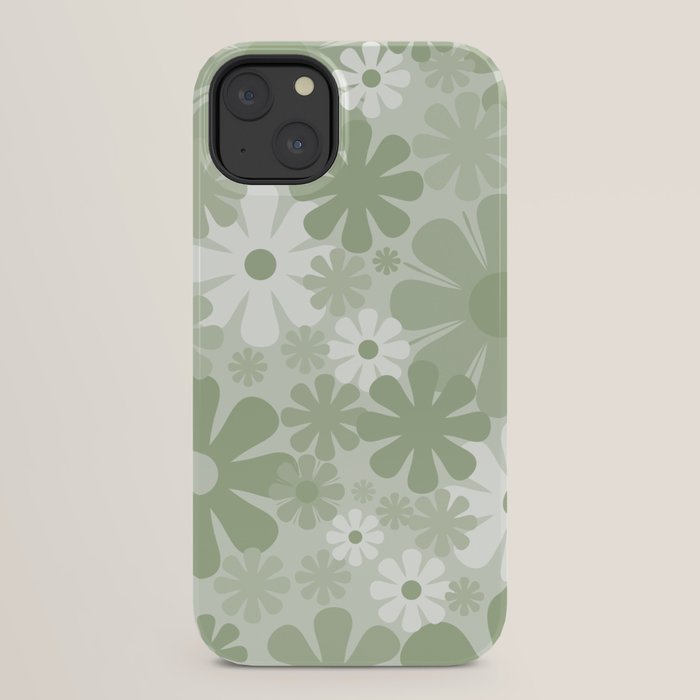 Retro 60s 70s Aesthetic Floral Pattern in Pretty Pastel Sage Green iPhone Case Gallery Image 30