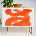 Mid Century Modern Abstract Painting Orange Watercolor Brush Strokes Credenza Gallery Image 1