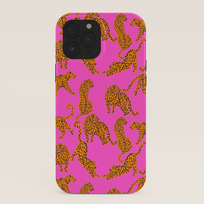 Abstract leopard with red lips illustration in fuchsia background iPhone Case Gallery Image 40