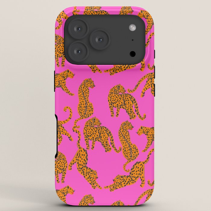 Abstract leopard with red lips illustration in fuchsia background iPhone Case Gallery Image 7