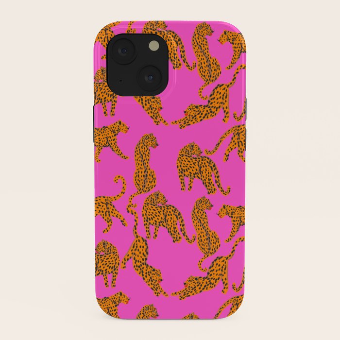 Abstract leopard with red lips illustration in fuchsia background iPhone Case Gallery Image 38