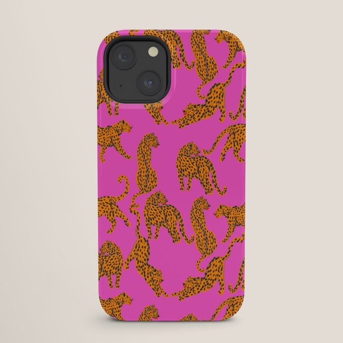 Abstract leopard with red lips illustration in fuchsia background iPhone Case Gallery Image 25