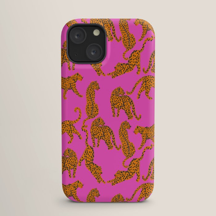 Abstract leopard with red lips illustration in fuchsia background iPhone Case Gallery Image 17