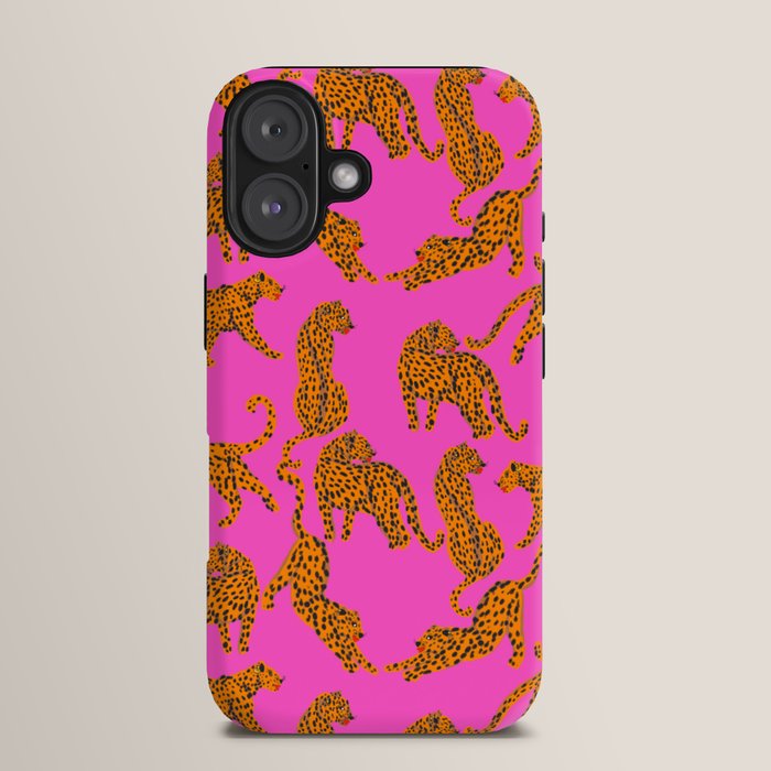 Abstract leopard with red lips illustration in fuchsia background iPhone Case Gallery Image 13