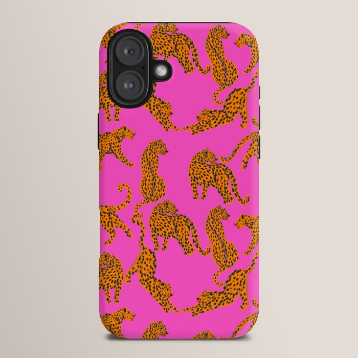 Abstract leopard with red lips illustration in fuchsia background iPhone Case Gallery Image 14