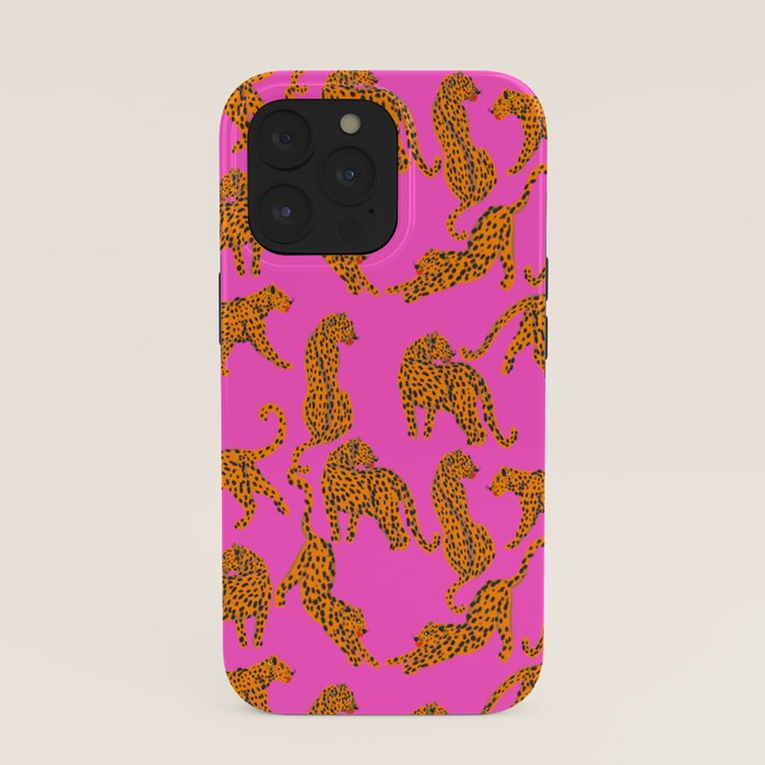 Abstract leopard with red lips illustration in fuchsia background iPhone Case Gallery Image 39