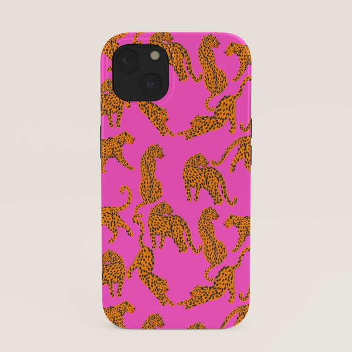 Abstract leopard with red lips illustration in fuchsia background iPhone Case Gallery Image 37