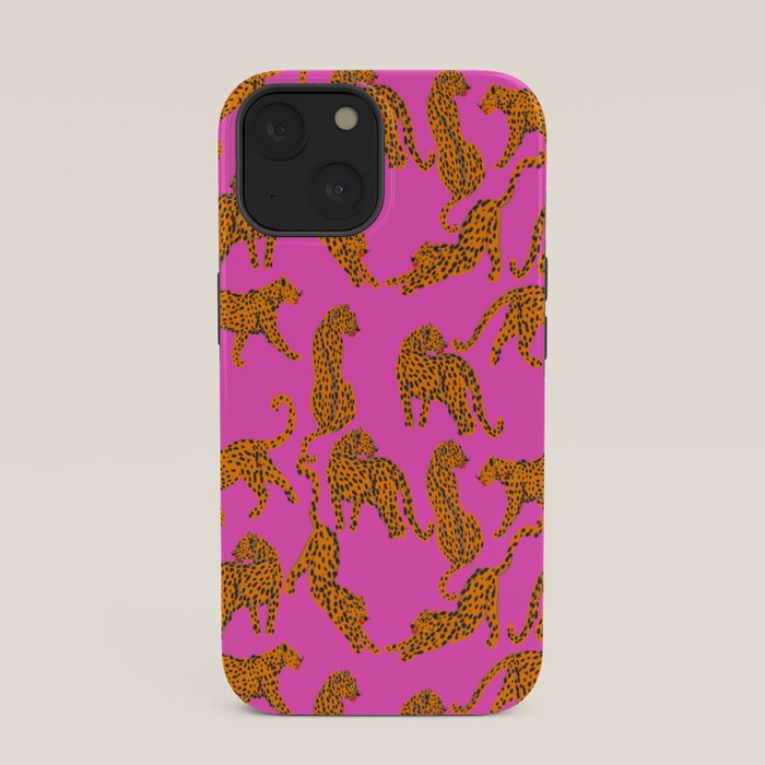 Abstract leopard with red lips illustration in fuchsia background iPhone Case Gallery Image 33