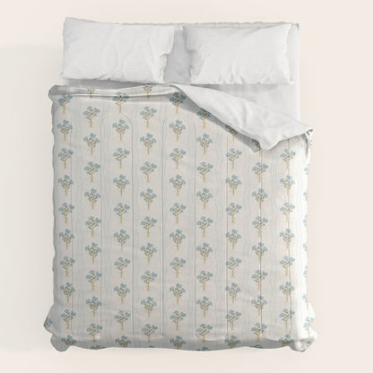 Delicate floral bouquets with vertical stripes - light blue peacock and moss green flowers pattern Comforter Gallery Image 2