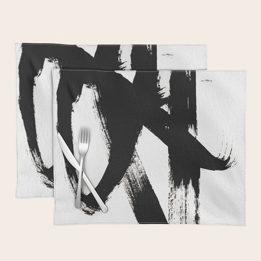 Brushstroke 2 - simple black and white Placemat Gallery Image 1