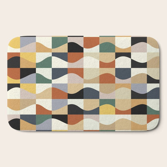 Retro Neutral Wavy Checker Bath Mat Gallery Image 2