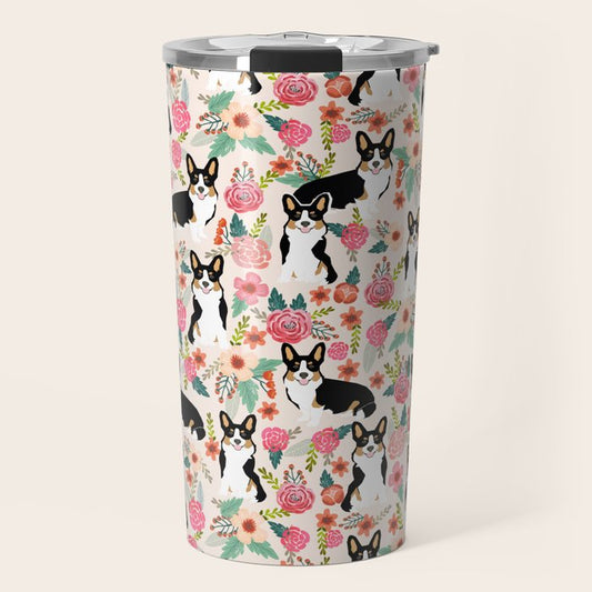 Welsh Corgi tri colored cardigan corgi dog breed must have corgi gifts for dog person pet friendly Travel Mug Gallery Image 1