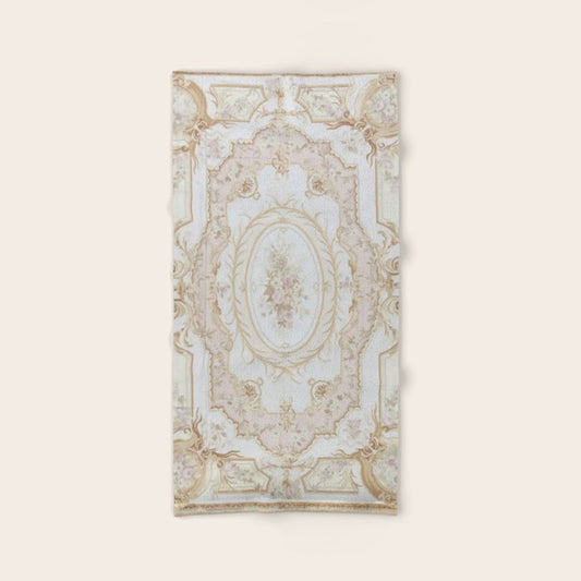 Antique French Aubusson Vintage Rose Floral Bath Towel Gallery Image 2
