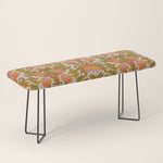 Orange, Pink Flowers and Green Leaves 1960s Retro Vintage Pattern Bench Gallery Image 1