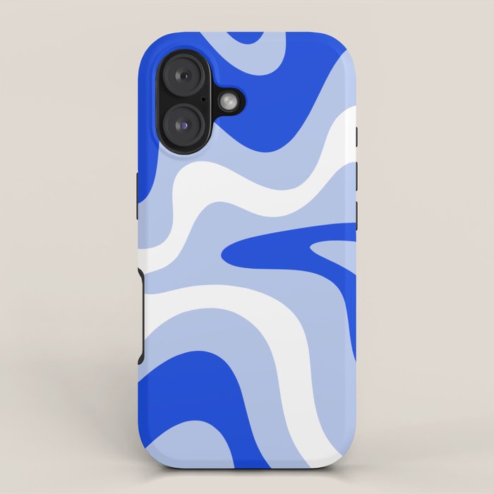 Retro Liquid Swirl Abstract Pattern Square in Royal Blue, Light Blue, and White iPhone Case Gallery Image 1
